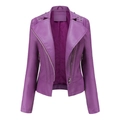 Detail of purple moto jacket featuring silver rivets on lapels and metal zipper closure - XS / Violet