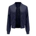 Detail of navy bomber jacket featuring black quilted lining and ribbed cuffs on white background - XL / Navy Blue