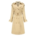 Klassieke kaki double-breasted lange trenchcoat met tailleriem en epauletten voor dames - S / Khaki