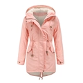 Damen Parka in Rosa mit weißem Fleece-Futter, Kapuze und verstellbarem Kordelzug in der Taille - S / Rosa