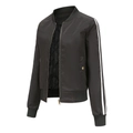 Veste bomber noire pour femme avec rayures blanches aux manches et col baseball classique - S / Noir
