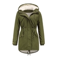 Damen Winterparka in Armeegrün mit warmem weißem Fleecefutter und Taillenkordelzug - S / Grün