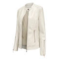 Women's faux leather jacket in cream with stand collar and quilted shoulder details - S / Off White