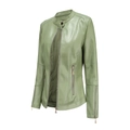 Women's slim fit faux leather jacket with stand collar in light green finish - S / Mustard Green