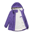 Détail de parka violette avec doublure en laine d'agneau et capuche à cordon réglable - Violet