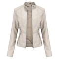 Slim fit beige faux leather biker jacket with stand collar and metallic zippers - Off White
