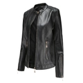 Women's chic black PU leather jacket with stand collar and metallic zipper accents - S / Black