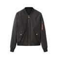 Black bomber jacket for women with front zipper and red decorative sleeve ribbon - S / Black