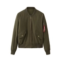 Army green bomber jacket with utility sleeve pocket and iconic red decorative tag - S / Army Green