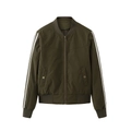 Chaqueta bomber verde para mujer con rayas blancas en mangas y acabados de punto acanalado - S / Verde