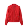 Chaqueta bomber acolchada roja para mujer con rayas blancas en mangas y bordes acanalados - S / Rojo