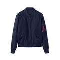 Classic navy blue pilot bomber jacket for women with red sleeve ribbon detail - S / Navy Blue