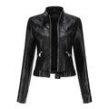 Women black faux leather biker jacket with slim fit design and metallic zippers - S / Black