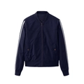Chaqueta bomber acolchada azul marino para mujer con rayas blancas y puños elásticos - S / Azul oscuro
