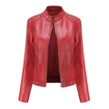 Rote Kunstlederjacke für Damen mit Stehkragen und modischen silbernen Nieten - S / Rot