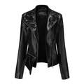 Close-up of black biker leather jacket with silver studs on the collar and shoulder - S / Black