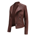 Giacca da motociclista slim fit in finta pelle marrone scuro da donna con trapuntatura - XS / caffè