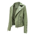 Detailed view of sage green faux leather jacket with lace-up side ties and metal zipper - S / Light Green