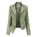 Olive green faux leather biker jacket with silver studs and asymmetrical zipper - 3XL / Matcha Green