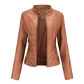 Chaqueta motera entallada de cuero sintético marrón caramelo con cuello alzado y acolchado - S / Camel