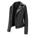 Detail view of black faux leather jacket featuring lace-up sleeve ties and silver zipper - S / Black