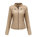 Veste de motard cintrée en similicuir beige pour femme avec épaules matelassées - Abricot