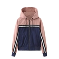 Damen Kapuzen-Windjacke im Farbblock-Design in Rosa und Marineblau mit Streifen - S / Rosa/Marineblau