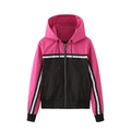 Damen Kapuzenjacke in Pink und Schwarz mit weißen Streifen und Reißverschluss - S / Rosarot/Schwarz