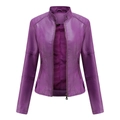 Veste en similicuir violette ajustée pour femme avec col montant et poches zippées - Violet