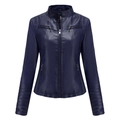 Veste de motard cintrée en similicuir bleu foncé avec col montant et détails zippés - Bleu foncé