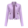 Women's lavender purple faux leather short jacket with stand collar and zipper detail - S / Light Cherry Pink