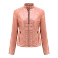 Short peach pink faux leather jacket with diamond quilted panels and zip pockets - Pink