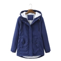 Detail of navy parka lining showing white lamb wool material and drawstring hood - S / Navy Blue