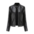 Chaqueta de moto para mujer en cuero sintético negro con cuello alto y remaches de plata - S / Negro