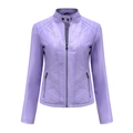 Women's lavender faux leather biker jacket with stand collar and quilted detailing - Lavender