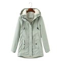 Women's light green fleece-lined hooded parka jacket with adjustable drawstring waist - S / Mint Green