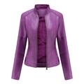 Women's purple faux leather biker jacket with stand collar and quilted detailing - Purple