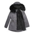 Dark grey parka coat with black faux fur hood lining and adjustable drawstring waist - S / Cement Grey
