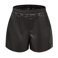 Damen Minimalistische PU-Ledershorts in Schwarz mit hohem Bund und elastischem Taillenzug - S / Schwarz