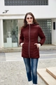 Women's mid-length hooded quilted jacket in deep burgundy with full zip and side pockets - S / Burgundy
