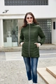 Women's slim fit hooded quilted long coat in dark green color with high neck sweater - S / Army Green
