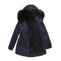 Navy blue winter parka for women with black faux fur hood and warm fleece lining - Navy Blue
