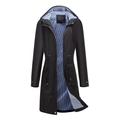 Detail of hooded windbreaker featuring blue striped lining and waist drawstring cord - S / Black