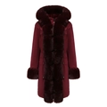 Detail view of burgundy parka featuring large faux fur collar and adjustable drawstring waist - L / Burgundy