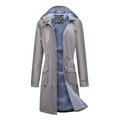 Detail of grey waterproof parka with drawstring waist and striped lining pattern - S / Gray