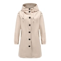 Giacca a vento lunga da donna con cappuccio in beige e bottoni neri per uso casual - S / Cachi