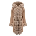 Detail of soft faux fur trim on the hood and cuffs of a warm khaki winter parka for women - L / Khaki