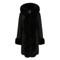 Detail of black hooded parka with thick faux fur trim on cuffs and front zipper closure - L / Black