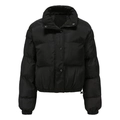 Vista frontal detallada de chaqueta acolchada negra con cuello alto y broches - S / Negro