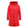 Impermeabile lungo da donna con cappuccio coulisse e bottoni neri in rosso vivace - S / Rosso